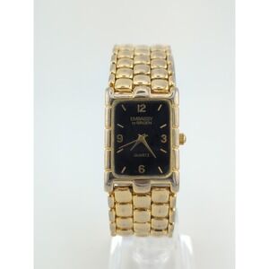 Vintage Y2K Gold Tone EMBASSY by GRUEN Men's 25mm‎ Tank Watch New Battery
